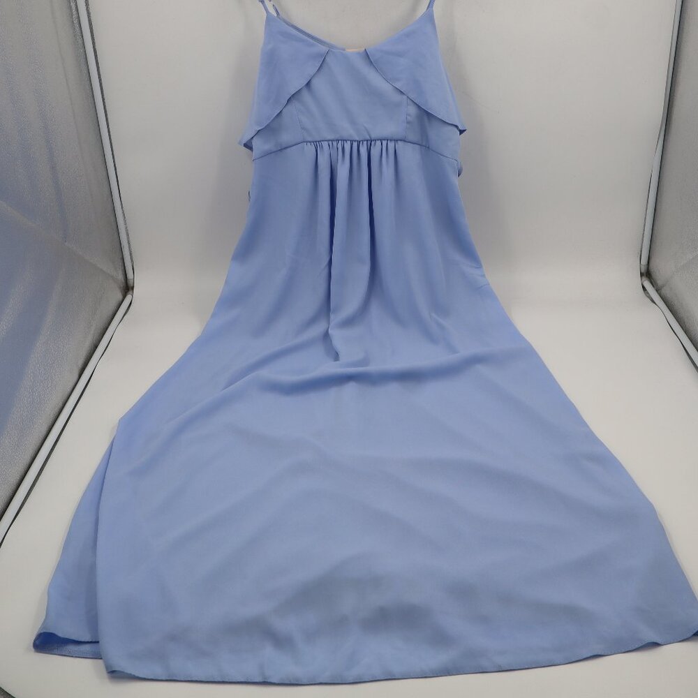 Queen B London Maternity Maxi Dress Womens 12 Blue Ruffle Empire Waist V-Neck‎